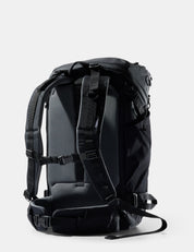 Black backpack on a white background