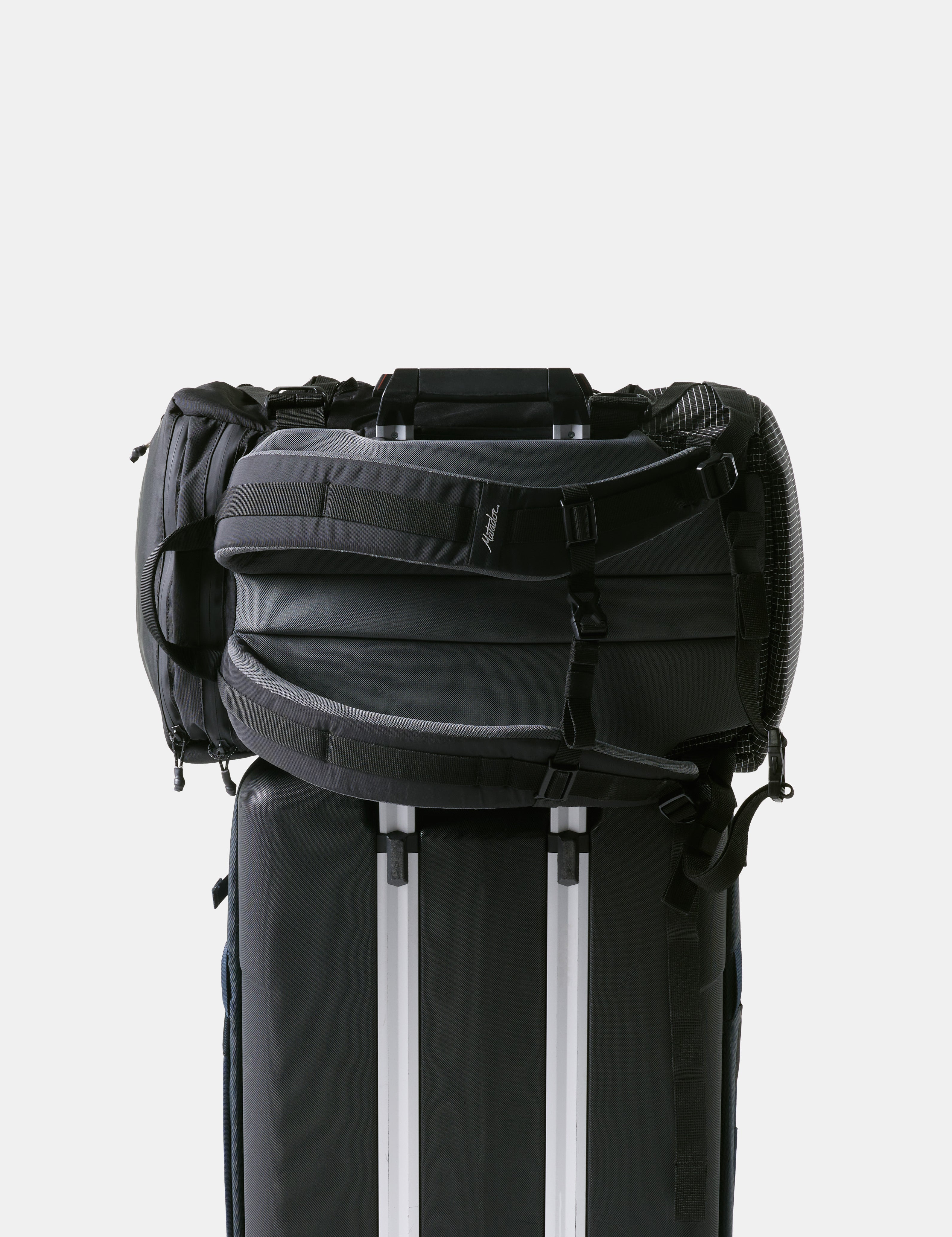 Black backpack  on a light gray background