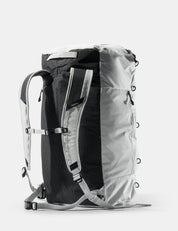 Gray and black backpack on a white background